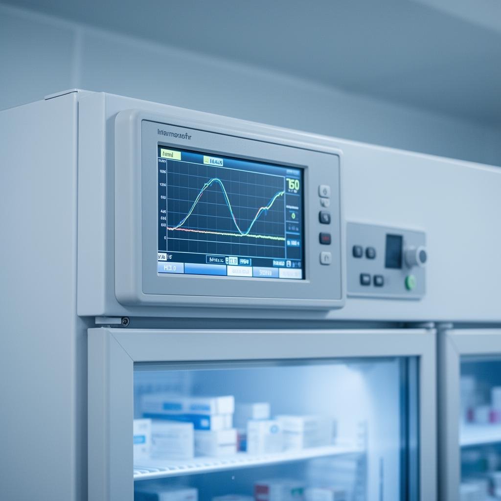 Cold chain temperature monitoring panel on a refrigerated unit